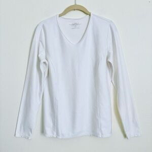 Snow Angel White V-Neck Microtherm Baselayer Top Sz L Cabincore Skiwear